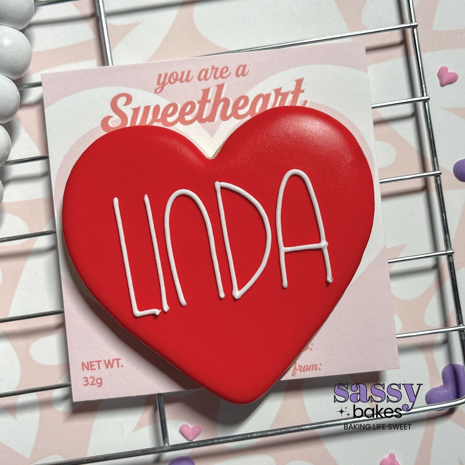 Personalized Heart Cookie Sassy Bakes stance-gummiebear-normal-height-common-socks-varuste-english