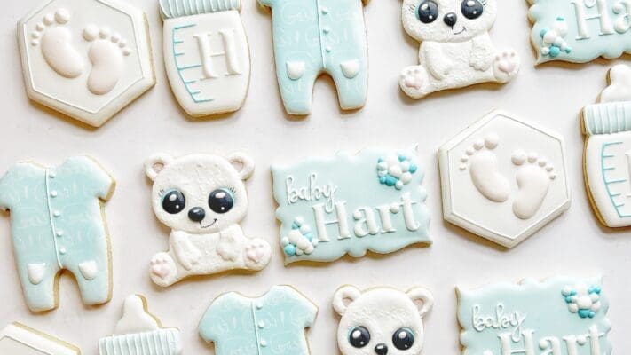 A selection of baby & polar bear themed cookies.